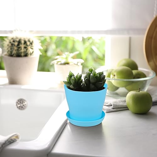 Miniatura 7 de Paquete de 36 macetas de plástico de 4 pulgadas con platillos, macetas de flores coloridas, macetas de inicio de semillas, macetas engrosadas,