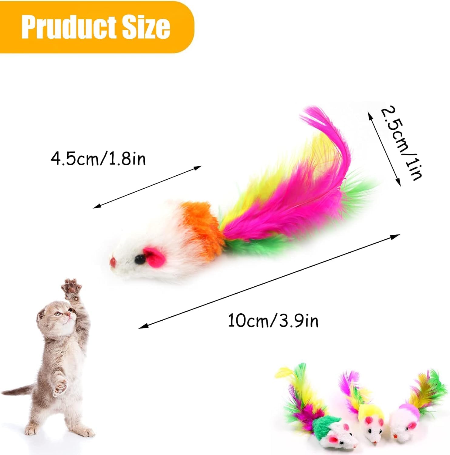 10 Pack Cat Mouse Toy,Fur Mice Cat Feather Toy with Rattle Sounds,Catnip Mouse Interactive Cat Toy,Cat Toys Chasing Hunting Exercising,Kitten Toy for Playing Chewing Teeth Cleaning(Color Random) 1