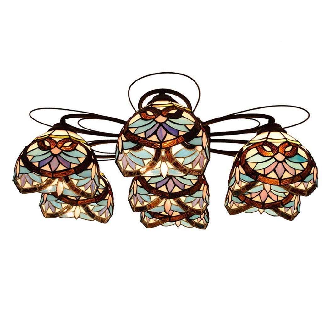 YNIYUJKL Retro Chandelier Vintage Tiffany-Style Stained Glass Multi-Head Ceiling Chandelier Inverted Ceiling Chandelier-B