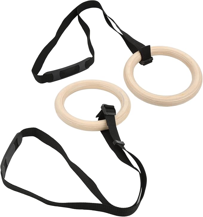 Conjunto de aros de gimnasia de madera con correas ajustables 150kg capacity miniatura 7