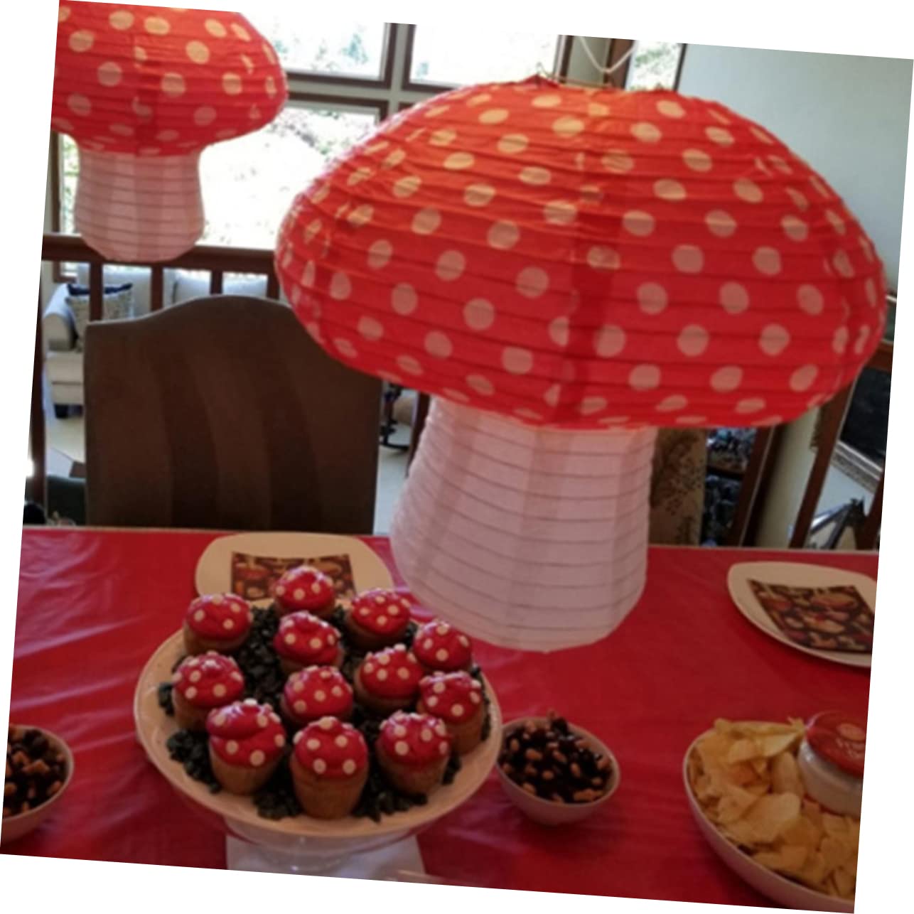 Lampade Cinesi a Forma di Fungo in Carta 4 Pezzi Rosse