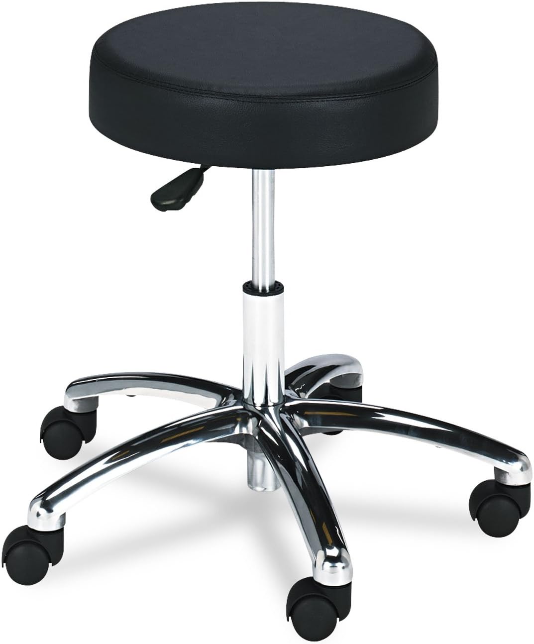 Safco Lab Stool, Pneumatic Lift 3431BL, Black, Chrome Base, Height-Adjustable Base, Easy-to-Clean Vinyl Stool