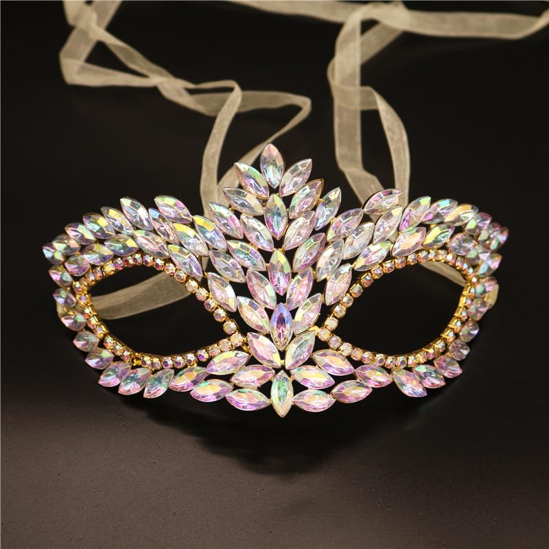 HiyyFloy Rhinestone Masquerade Mask Half Face Party Mask Sexy Crystal Eye Mask Shiny Crystal Face Mask Cosplay Party Accessory