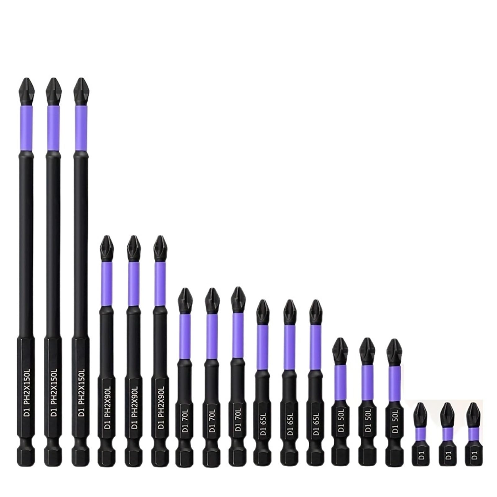 Brocas de impacto PH2 Juego de 18 puntas de destornillador magnético de acero 25-150mm