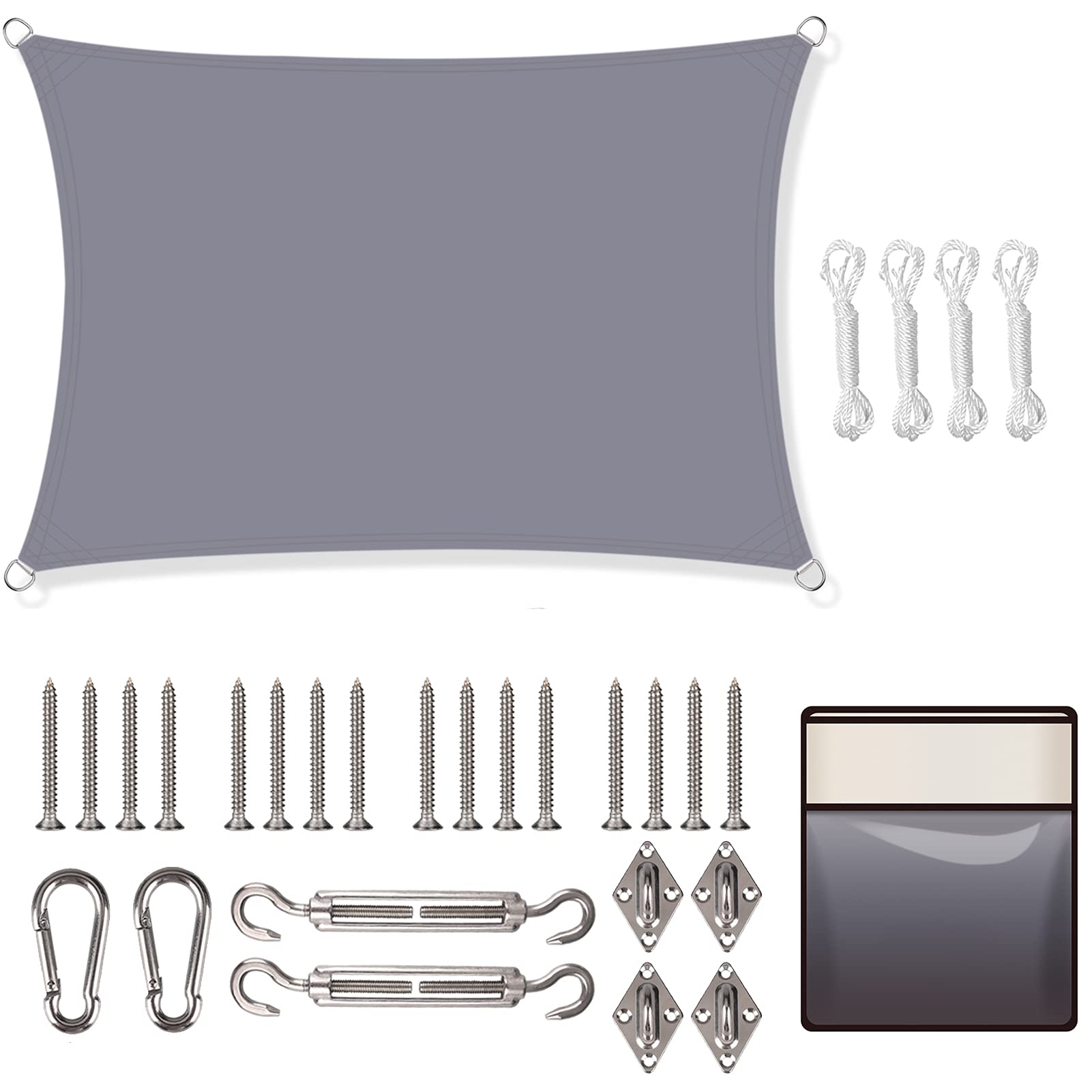 Yeahmart Sun Shade Sail Square 2x2m with Fixing Kit Waterproof Anti-UV Sunscreen Awning Canopy 98% UV Block for Outdoor Garden Patio Party Backyard Yard Camping with Free Rope, Grey