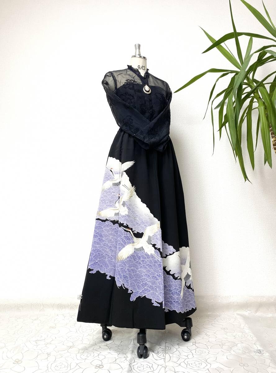 Amazon.co.jp: 黒留袖着物リメイクウエストゴムロングスカート超ロング