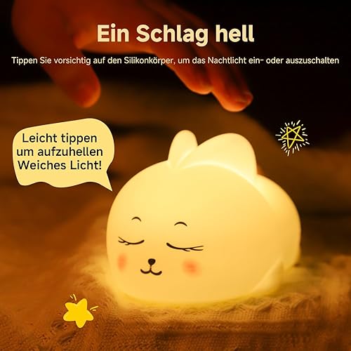 Miniatura 6 de Lindo conejito para niños, luz nocturna regulable para habitación de bebé, lámpara de lactancia recargable al tacto, luz LED de silicona suave,