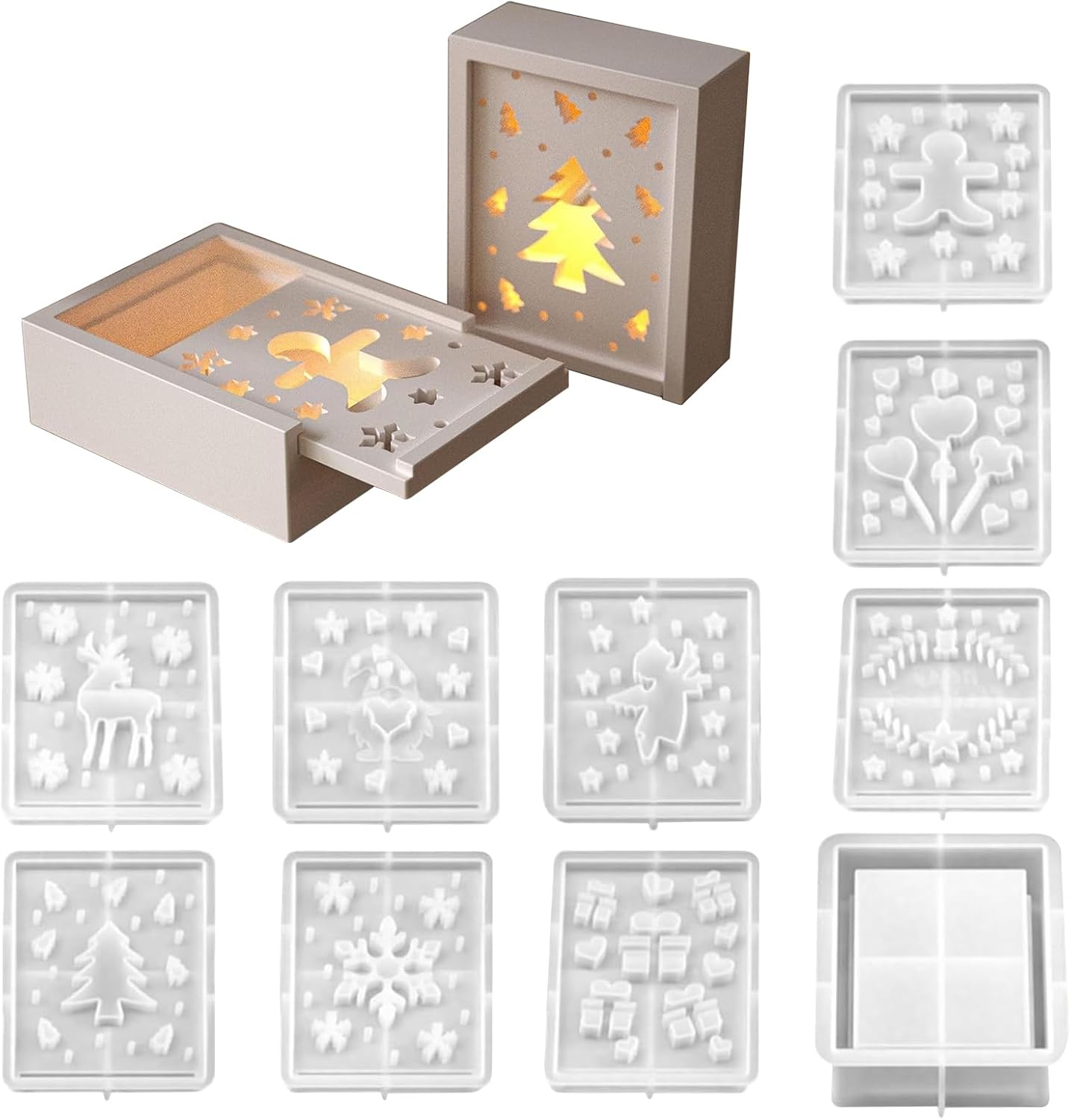 キャンドルモールド - クリスマスシリコン樹脂ツール、クレイフォンダンキャンディー作り、柔軟なノンスティック、マルチシェイプモールド