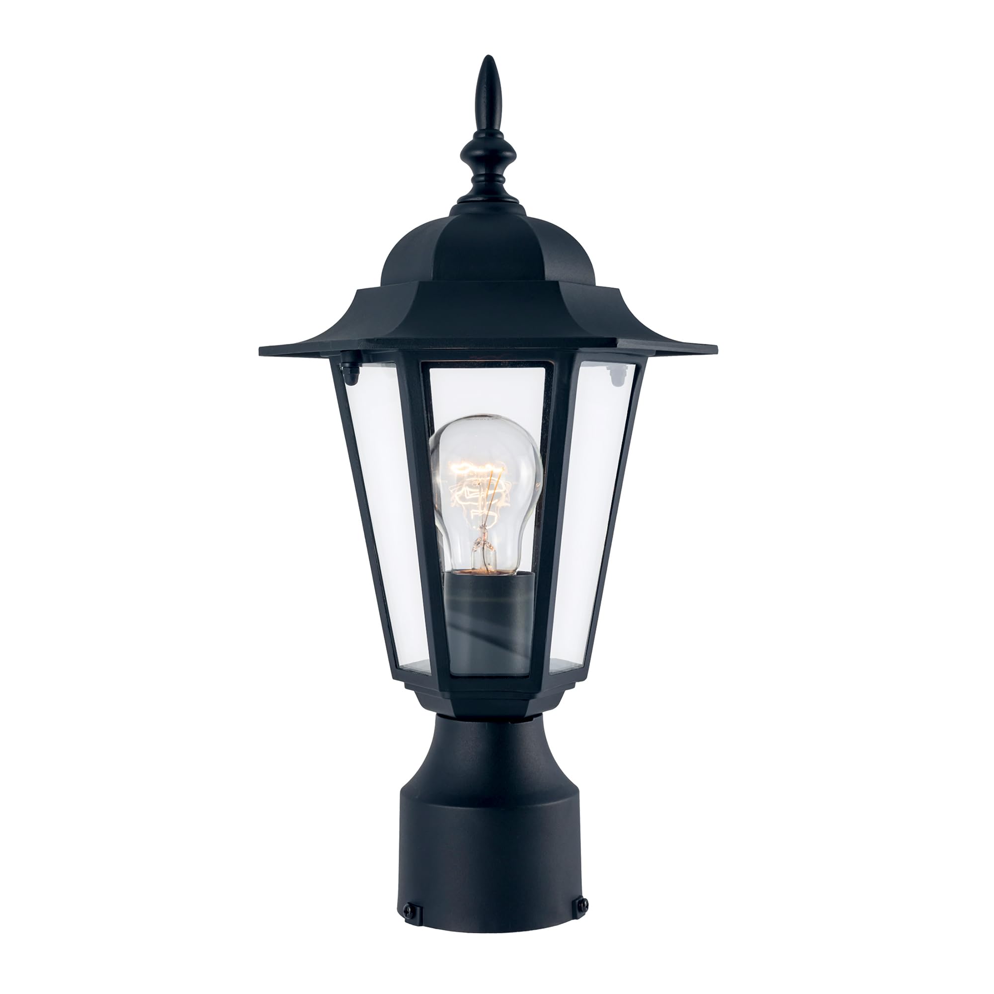 Outdoor Post Light, Pole Lantern, E26 Base 60W Max, Aluminum Housing Plus Glass, Wet Location Rated, Bulbs not Included, Matte Black, 1 Pack