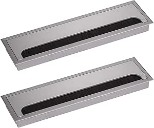 LIKERAINY Couvercle Passe Câbles Fil Rectangulaire 80x 280mm pour Encastrer sur Table de Bureau Organisateur de Cables pour Meuble Aluminium Argent Anodisé Passage de Câble Cache-Câble Lot de 2