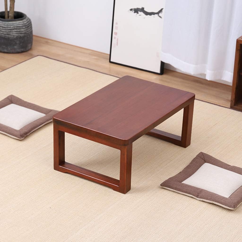 Mid-Century Modern Low Floor Coffee Table, Solid Wood Small Bed Study/Laptop Table, Japanese Style Meditation/Tea Table. (80 x 40 x 30 cm) Brown Finish