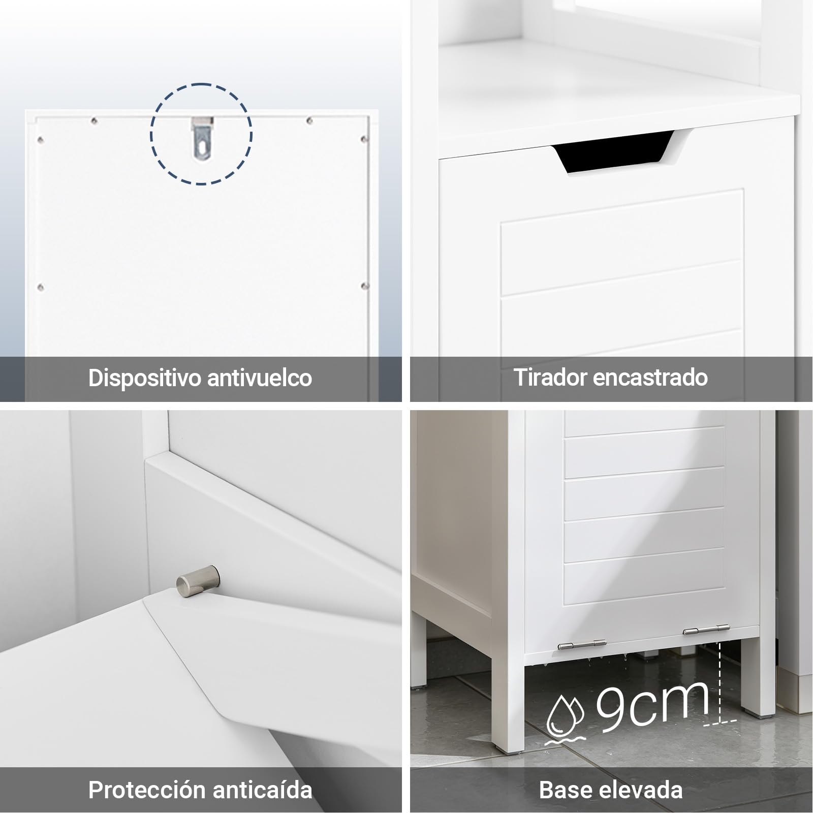 SoBuy Mueble Baño Estrecho con Cesto para Ropa Sucia 30x30x145 cm | Armario Baño, Columna con Estantes Abiertos & Compartimento Abatible, Mueble Auxiliar Blanco BZR123-W