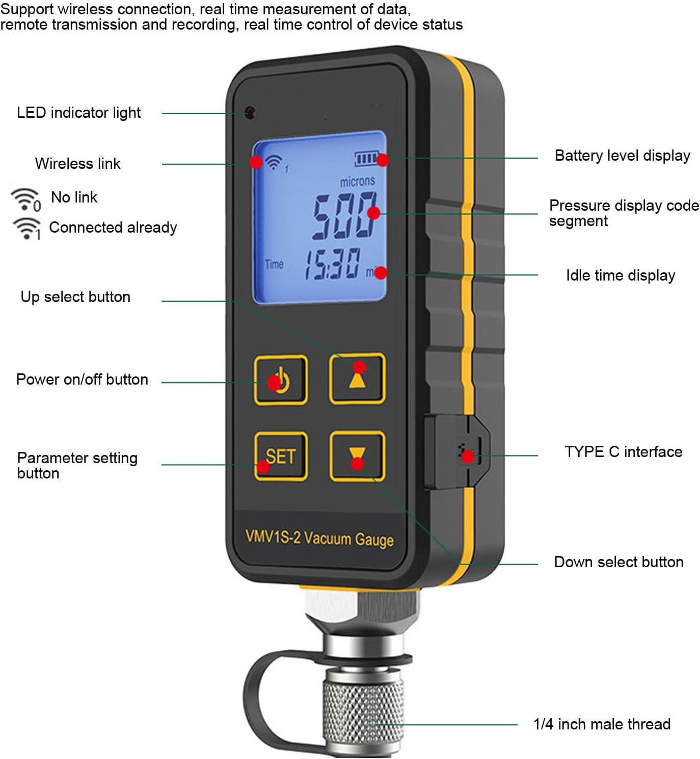 Hilitand Digital Vacuum Meter, Professional Air Pressure Tester for HVAC and Refrigeration Systems
