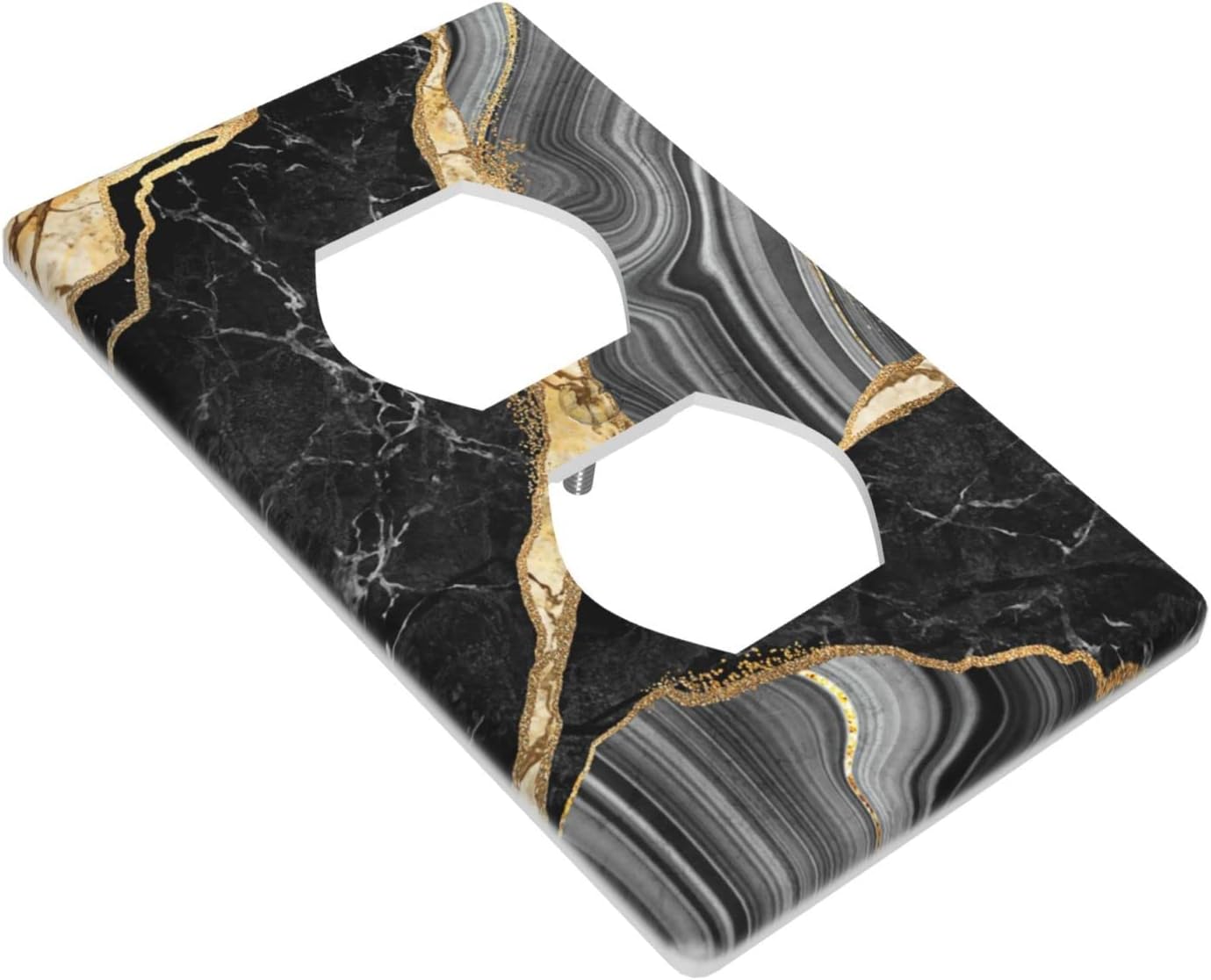 Black Gold Marble Single Duplex Light Switch Plate Cover Decor Outlet Wall Plate Cover For Home Bedroom Kitchen Decorative 4.5 * 2.76 Inches Standard Size