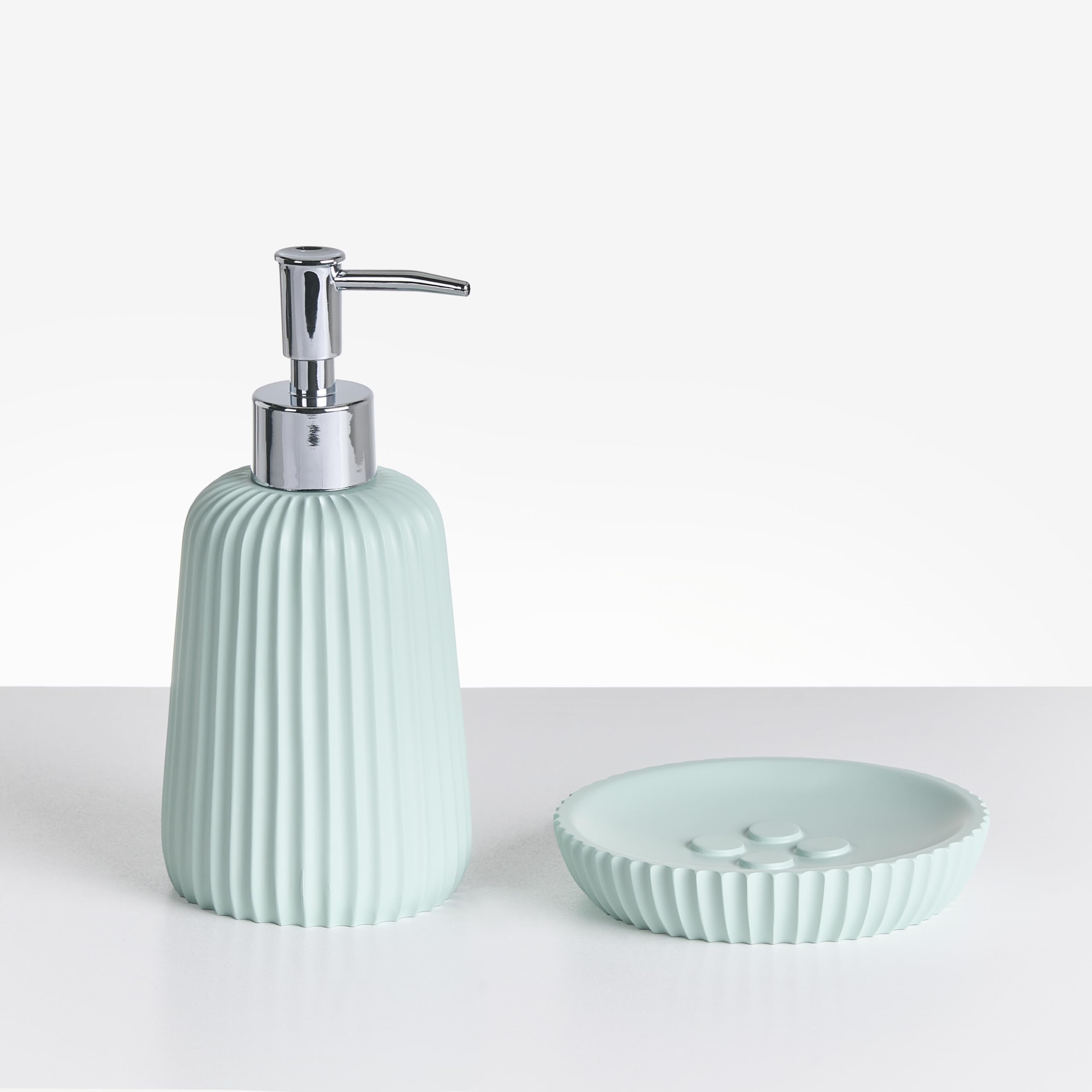 Conjunto de 5 Accesorios de baño jabonera dispensador de jabón escobilla de Inodoro Vaso Soporte para cepillos de Dientes Verde Menta Pozuzo