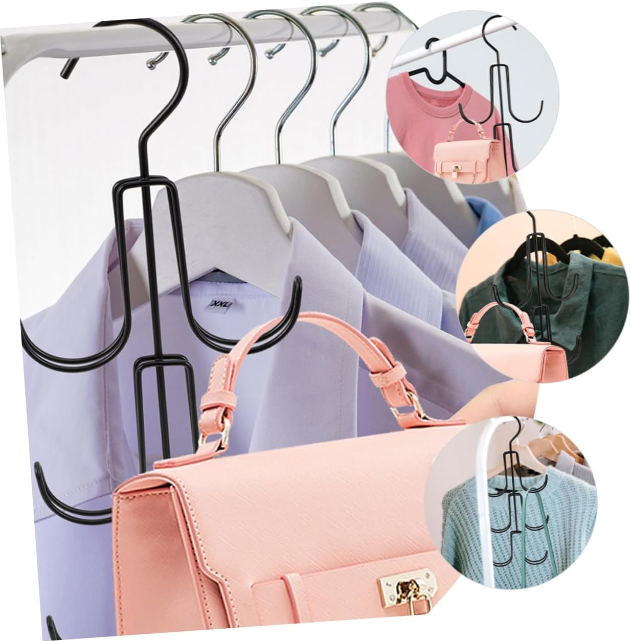 Space-Saving Purse Organizer 2 Pcs Handbag Hanger Rack Bag Storage Holder Closet Hanger Metal Hooks Fashion