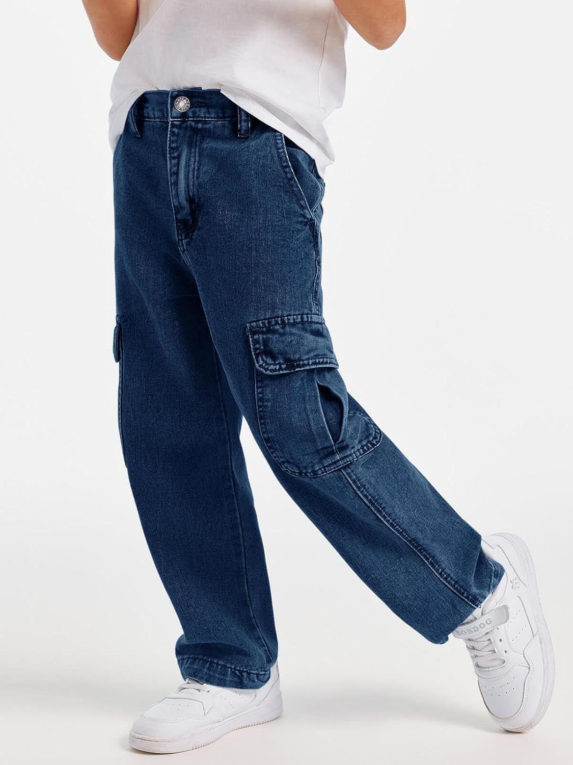 Haloumoning Boys Cargo Baggy Pants Elastic Waist Wide Leg Jeans Casual Demin Pants with Pockets 5-14 Years - Image 3