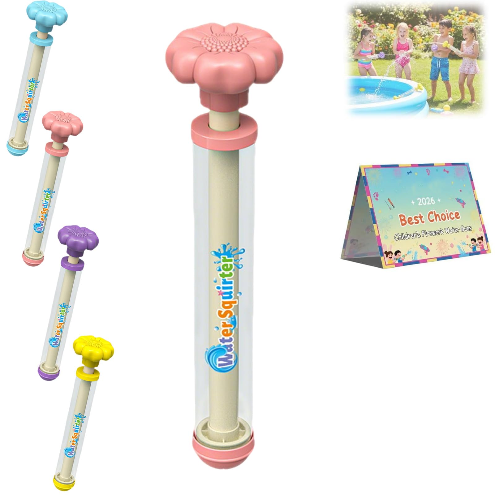 Firework Water Gun,Telescopic Fireworks Water Blaster for Kids, Summer Pool Beach Backyard Water Toys for Boys Girls, Outdoor Water Squirter for Family Water Fight Party Favors (Pink)