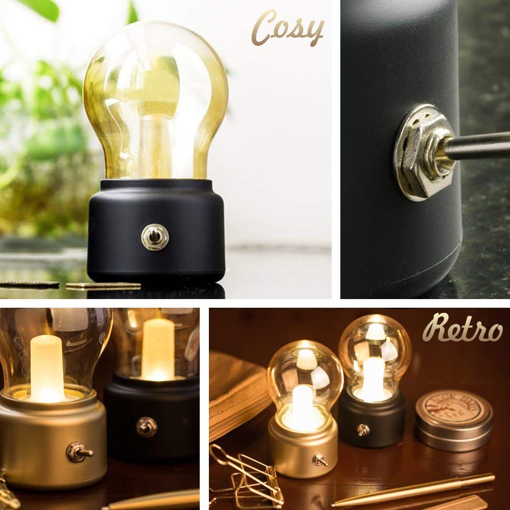 Lampadina senza fili USB da tavolo, USB ricaricabile LED Night Light Mini comodino scrivania lampada a risparmio energetico ed elegante per l'illuminazione da comodino camera da letto(Nero)