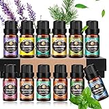Set de Aceites Esenciales para Humidificador 12 x 10ml,óleo Essencial Lavanda Ylang-Ylang Árbol del Té Eucalipto Incienso Lemongrass Romero Naranja Menta Limón Bergamota Pomelo Manzanilla Rosa