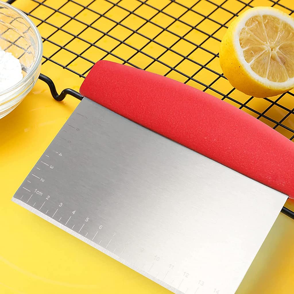 SwissHome Dough Scraper Baking Tools, Scale Dough Cutter Scraper Tool Kitchen Scraper and Chopper, Food Scraper Bread Cutter Bench Scraper for Baking Pastry Cake (1PCS, Red) 4