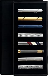 EvmAsaLQ 8-Pack Men's Tie Clips Set: Silver, Black, Gold, Navy Blue Brass Tie Bars for Weddings, Business, Gifts (2.36")