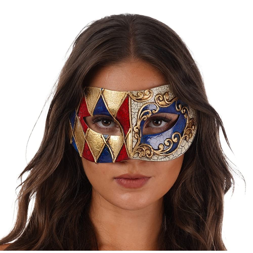 Stylex Classic Venetian Eye Mask Long Nose Jester Half Face Phantom Fancy Dress Accessories (Blue/Red)