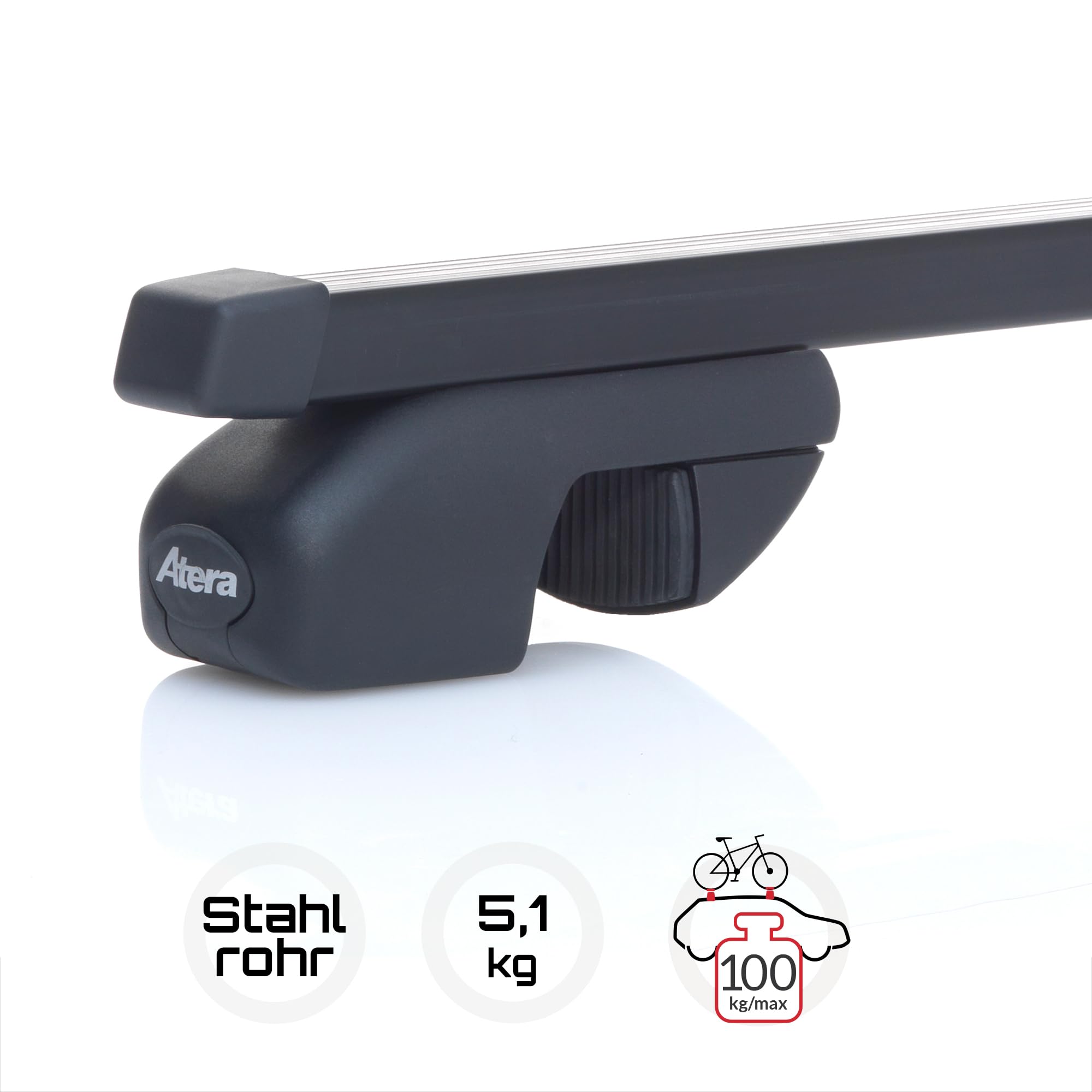 Atera 043137 PKW Dachträger Signo ASR - Reling-Träger für Autos mit offener Dachreling - Stahl 137 cm | für Autos mit offener Dachreling, Art. Nr. 043137
