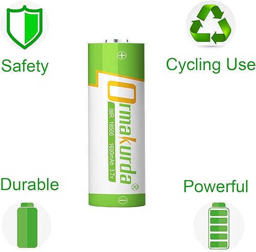 Miniatura 5 de 18500 baterías recargables, 3.7V 1600mAh Li-ion IMR 18500 batería con botón superior para luz solar de jardín, linterna – 4 unidades