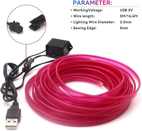 Vista 16 de El Wire Lights para coche Inteior Dash Light Blue Neon Lights 16FT/5M Car Led Tira de luz USB 5V Decoración Azul