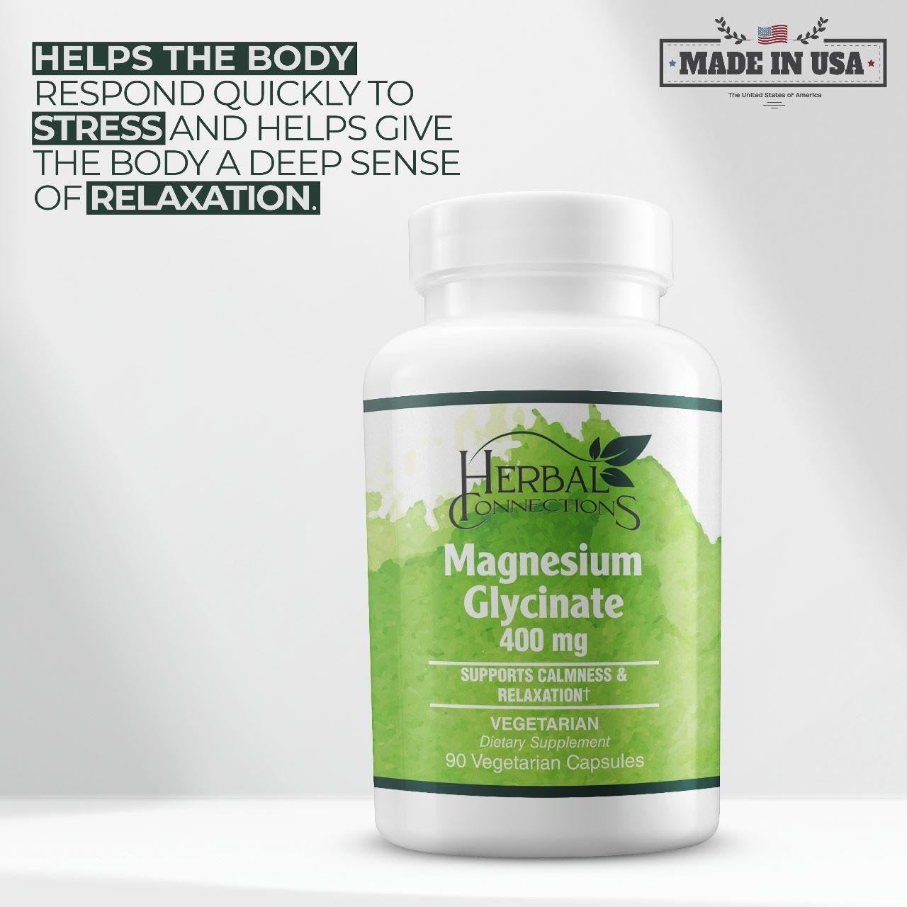 Herbal Connections Magnesium Glycinate - Supplement to Support Stress Relief, Sleep, Heart Health, Nerves, Muscles, and Metabolism* - with Magnesium Glycinate - 90 Capsules