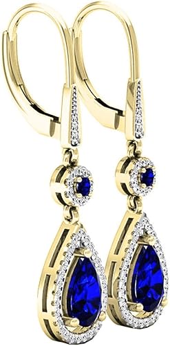 Vista 2 de Dazzlingrock Collection Aretes colgantes de lágrima de diamante redondo y pera de 14 quilates, 0.315 x 0.197 in, oro amarillo