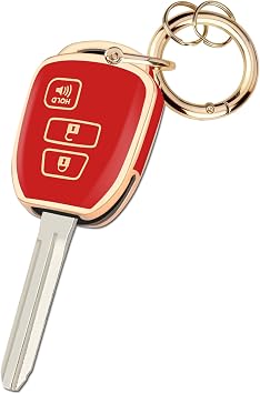 FT FUNTOR for Toyota Key Fob Cover, 3 Buttons TPU with Golden EdgeRed