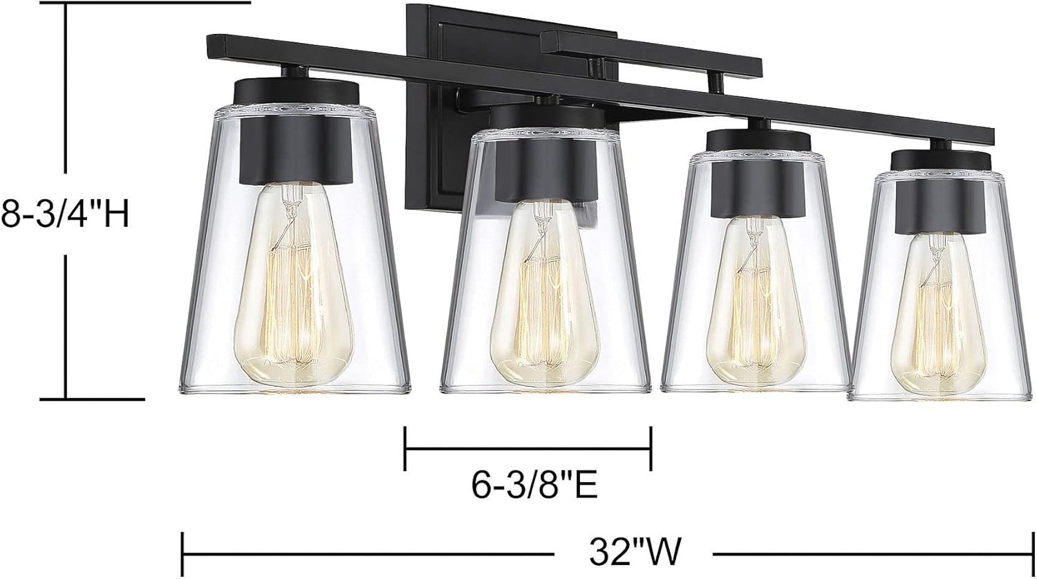 Savoy House 8-1020-4-BK Calhoun Modern Bohemian Clear Glass Bathroom Vanity Wall Light, 4-Light 240 Total Watts, 9" H x 32" W, Black