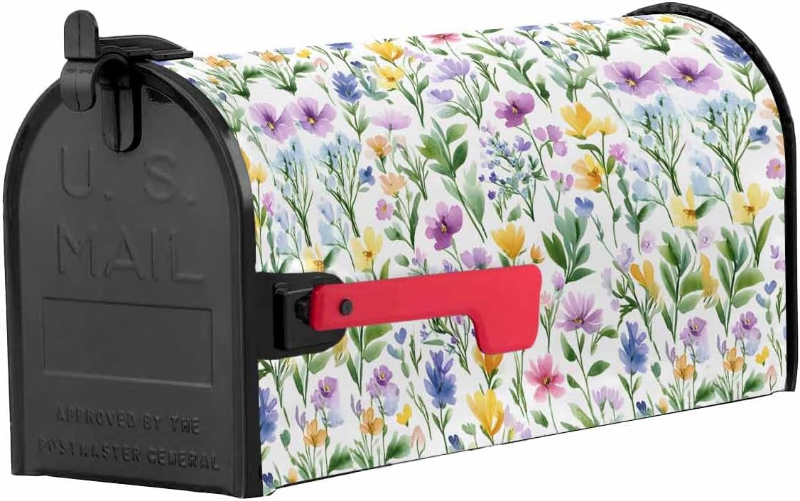 Purple Green Flower Mailbox Covers Magnetic Standard Size,Spring Leaf Botanical Country Farm Decorative Post Letter Numbers Box Wrap Decoration Covers Small Accessories for Garden Yard Outdoor Décor