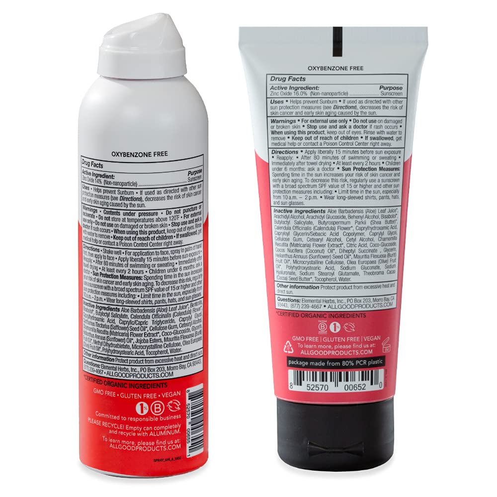 All Good Baby & Kids Protector solar mineral facial y corporal, UVA/UVB amplio espectro, coral, resistente al agua, óxido de zinc, 30 SPF (2) aerosoles y (2) lociones