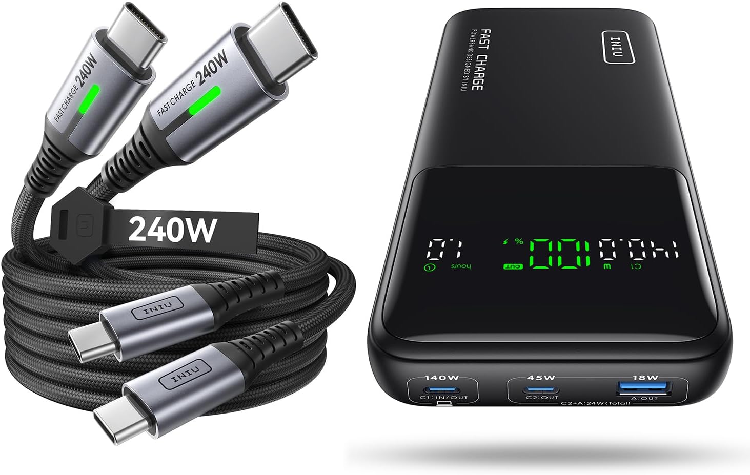 Cable INIU USB C a USB C para carga rápida 240W
