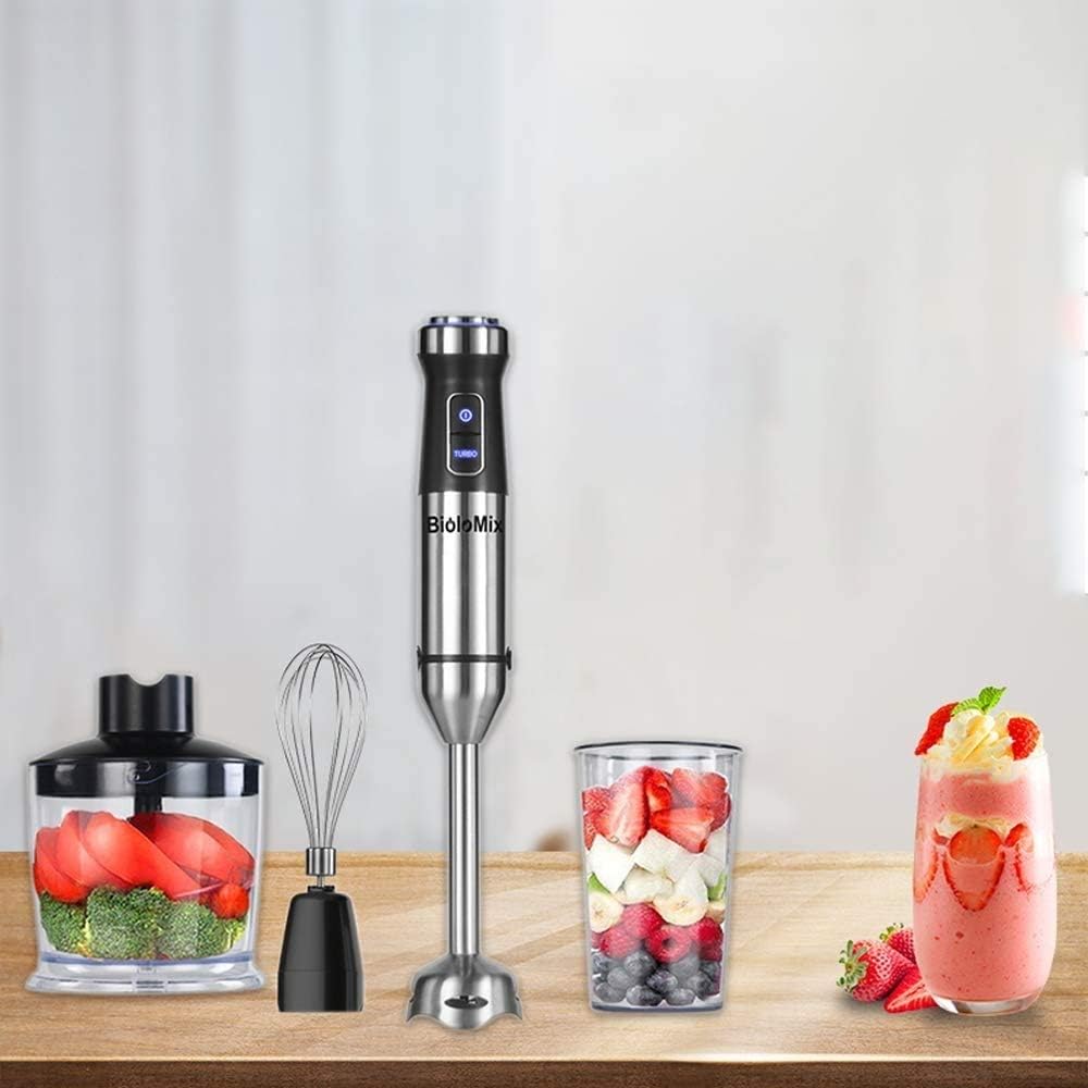 Electric Hand Blender 1100Watt 4-in-1 Multi-Purpose Handheld Blender with 500ml Food Grinder 800ml Container Egg Whisk Smoothies Sauces and Soups