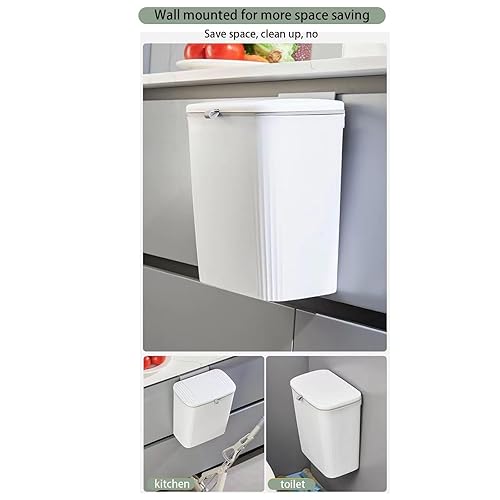 Miniatura 6 de KiDaYuan Hanging Wall Mounted Kitchen Plastic Trash can, Compost Bin Cabinet-Hanging Trash binWaterproof and Leak Proof with Cover, 9.5L (2.5