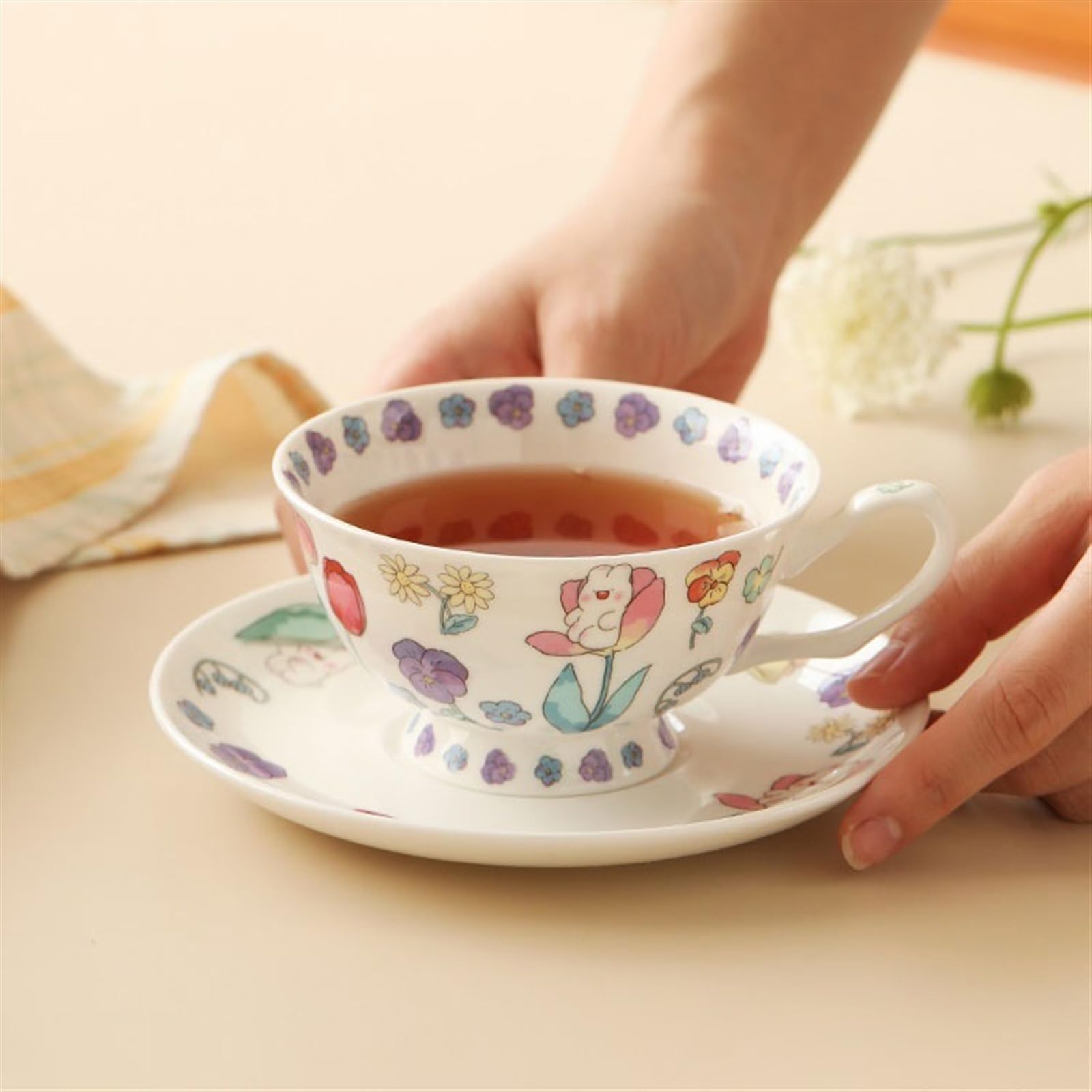 Kubek do kawy - wysokiej jakości ceramiczny zestaw filiżanek do herbaty i spodków - 240 ml wykwintne popołudnie, idealny na świąteczne prezenty i do użytku domowego