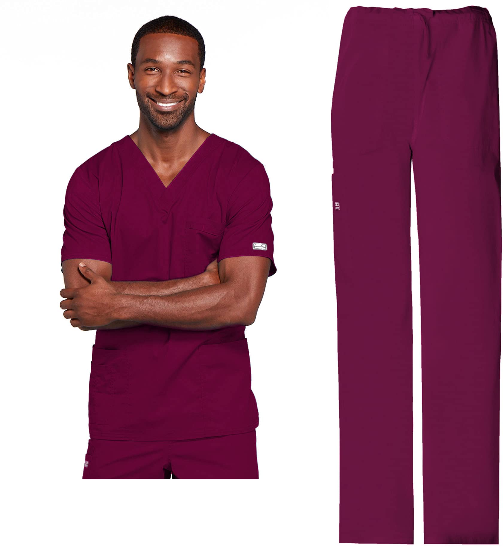 Cherokee Scrub Set for Men or Women, Traditional Fit 4 Pocket V-Neck Top 4725 with 5 Pocket Natural Rise Cargo Pant 4043