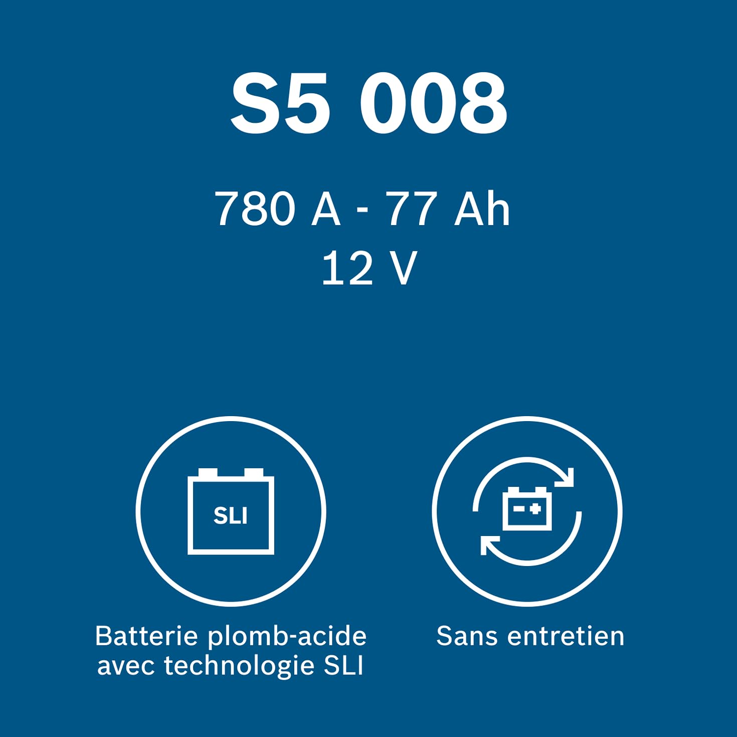 Bosch S5 008 Batterie Auto 77 A/h - 780 A - Batterie 12 V, Plomb-acide pour Véhicules sans Système Start/Stop et Exigeants en Énergie, (-) (+), 278 x 175 x 190 mm
