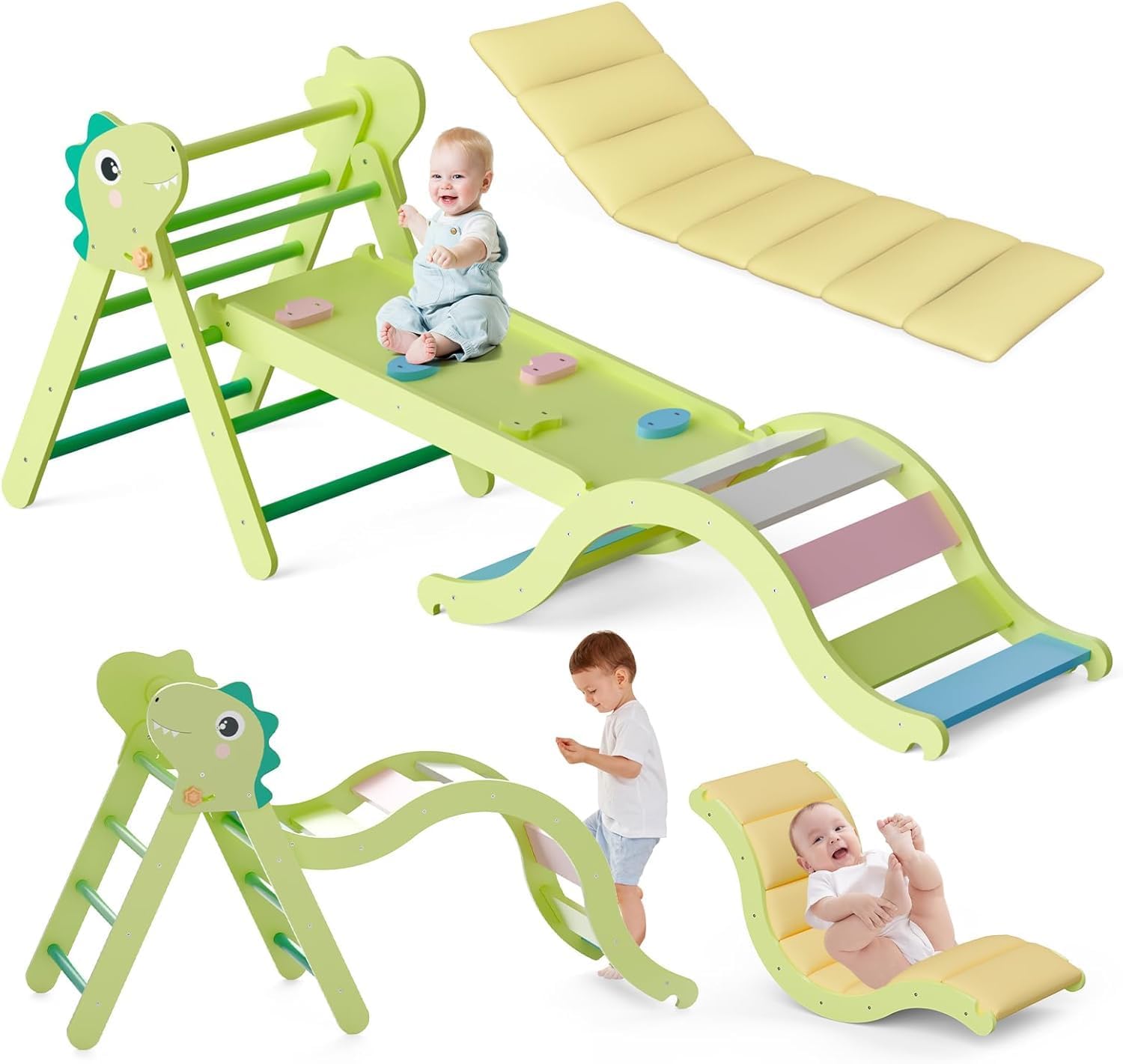 LOVIVO Kletterdreieck Indoor Set 9-in-1 inklusive Klettergerüst Indoor, Kletterbogen & Kissen | Klappbares Holz Klettergerät, Montessori Kletterset für Kleinkinder 1-3 Jahre, Krippe & Zuhause