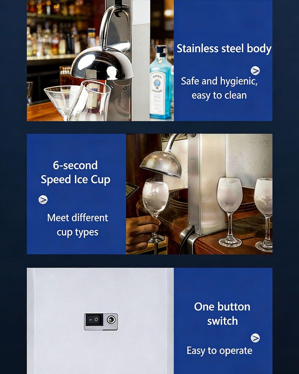 Enfriador de vidrio comercial, 8 segundos/taza, enfriador instantáneo de bebidas de acero inoxidable para copas de cóctel, bares, restaurantes, cócteles, cervezas
