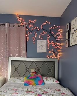 Cherry LED Tree Branch Lights for Wall, Cherry Blossom Willow Vine Twig Decor Garland with 72 LED Lights and Remote,8 Lighting Modes,Christmas Decorations Indoor for Home Wall Door Window (63inch)