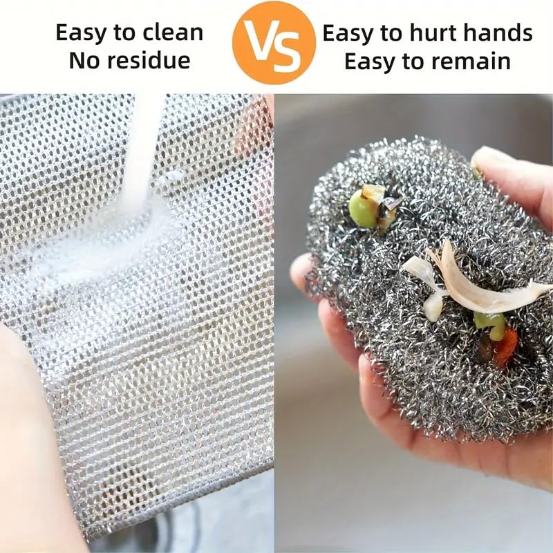 Image of Afrodite Non Scratch Wire Dishcloth, Multipurpose Wire Dishwashing Rag for Wet and Dry, Multifunctional Dish Rags for Washing Dishes, Reusable Steel Wool Scrubber for Kitchen Cleaning (6pcs)