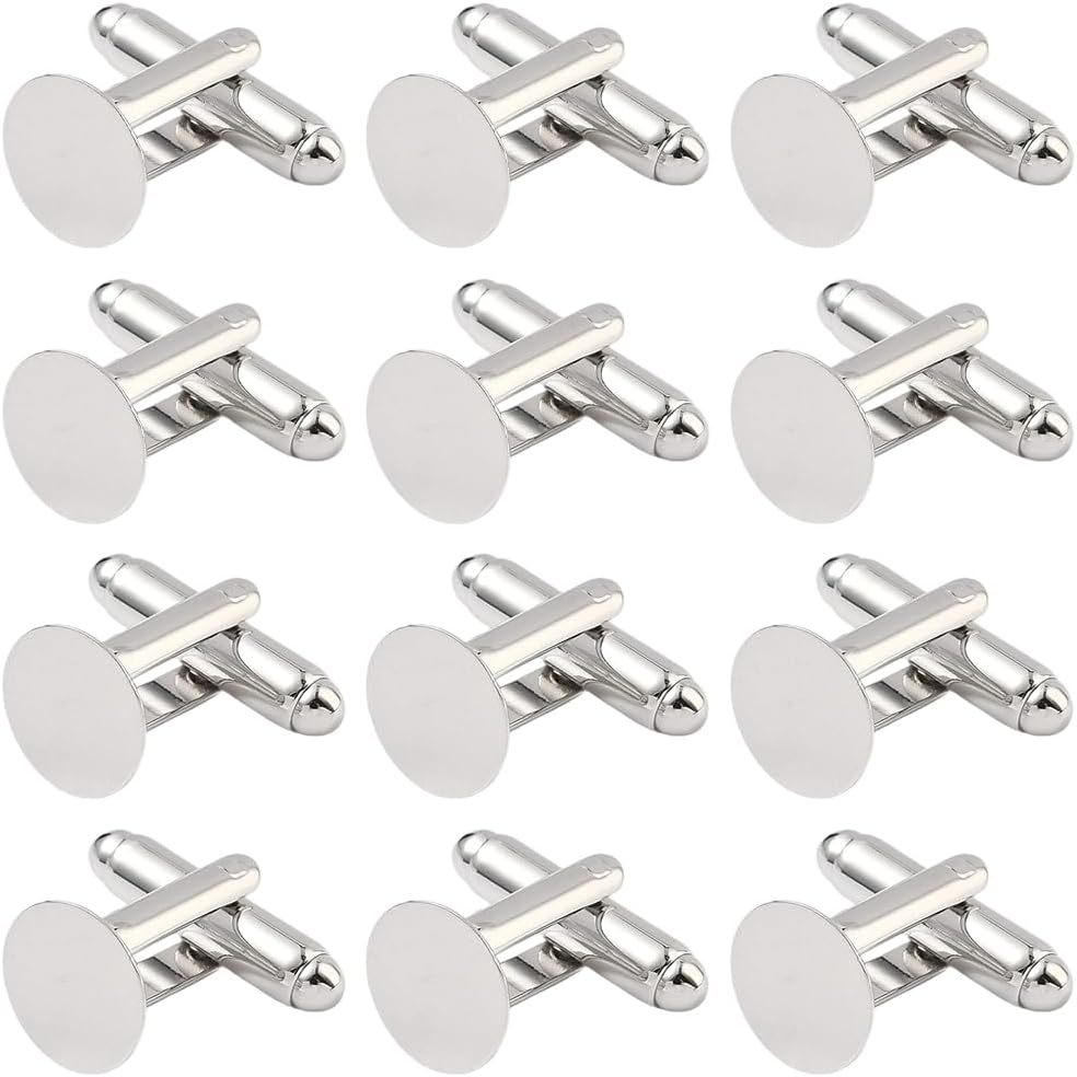 SUNNYCLUE 1 Box 20Pcs 12mm Blank Gold Cufflinks Round Cufflinks Bulk Alloy Brass Button Tray Flat Small Business Suits Studs Settings Cuff Link for Men DIY Business Wedding Banquet Gifts Crafting