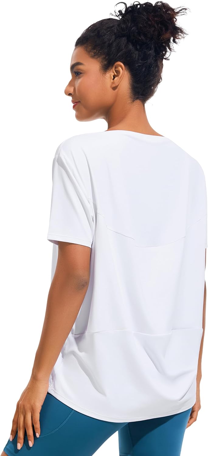 JOYSPELS Ice Silk Women's Short Sleeve Workout Shirts Quick Dry Boat Neck Loose Fit Athletic Running Tee Tops - Image 2
