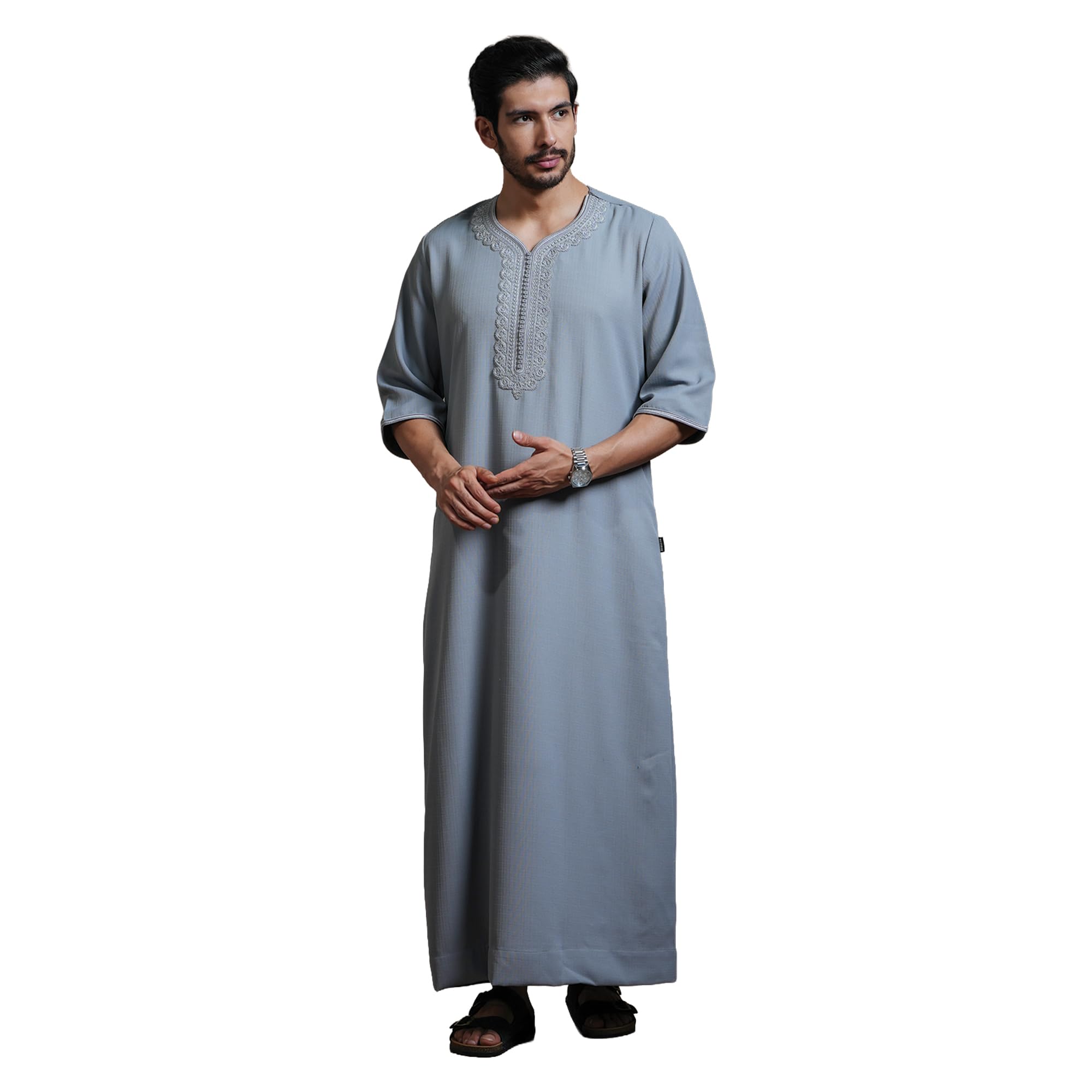 mashroo Grey Naqi Moroccan Thobe Jubba for Men-picture-13