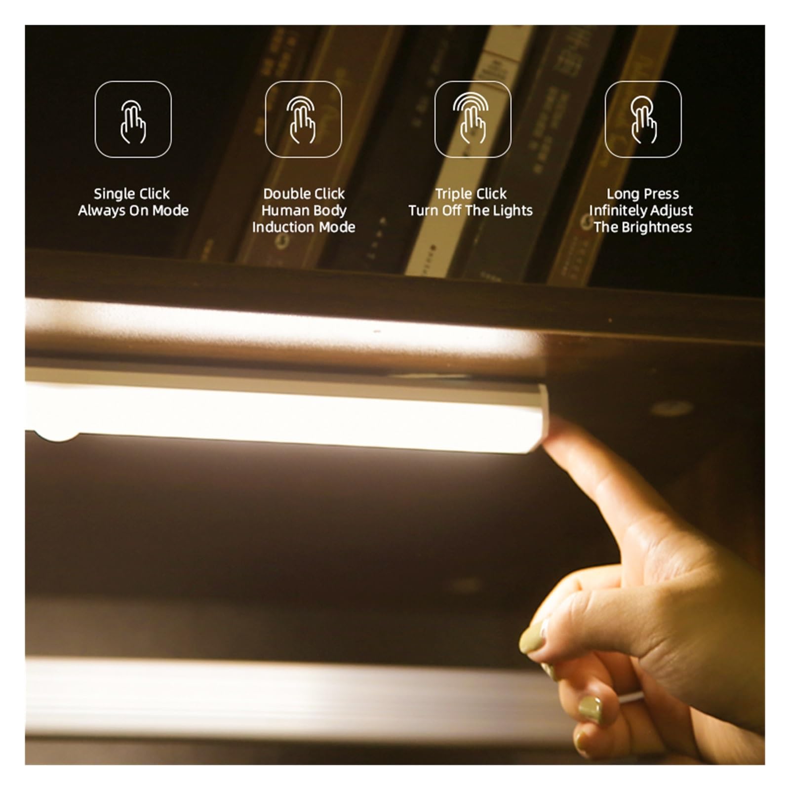 Luces Bajo Armario Luz Nocturna De 50CM, Led For Armario, Atenuación, Lámpara Con Sensor Movimiento Recargable Por USB For, Dormitorio, Cocina, Luces Nocturnas(Cold white,Cuboid 32CM)